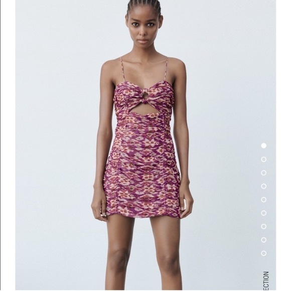 NWT Zara Retro Printed Double Knot Ruched Mini Dress - Picture 5 of 15